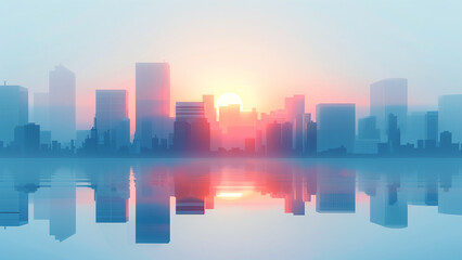 Fototapeta premium Geometric Morning: A 2D Pixel Art of a Sunrise Cityscape
