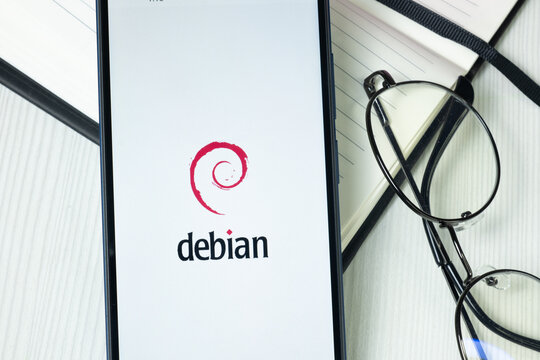 New York, USA - 30 June 2024: Debian Logo or Icon on Phone Screen