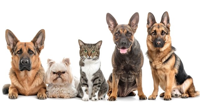 Pets Parade on White Background: Playful and Vibrant Display