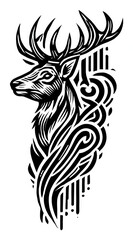 Fototapeta premium TRIBAL TATOO トライバル タトゥ 刺青 和柄 鹿 deer マーコール MARKHOOR Hunting Trophy ハンティング トロフィー