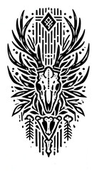 Fototapeta premium TRIBAL TATOO トライバル タトゥ 刺青 和柄 鹿 deer マーコール MARKHOOR Hunting Trophy ハンティング トロフィー
