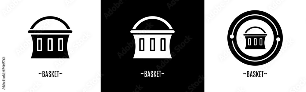 Poster basket logo set. collection of black and white logos. stock vector.