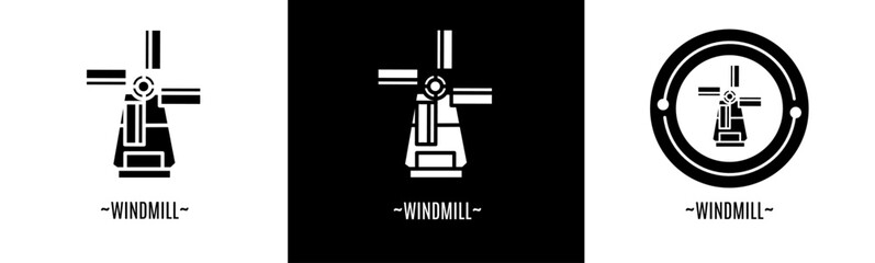 Windmill logo set. Collection of black and white logos. Stock vector.