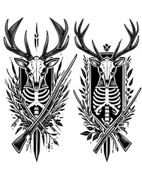 Fototapeta premium TRIBAL TATOO トライバル タトゥ 刺青 和柄 鹿 deer マーコール MARKHOOR Hunting Trophy ハンティング トロフィー