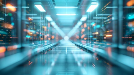 Digital Network Matrix: Futuristic 3D Data Flows on Black Background for Presentations