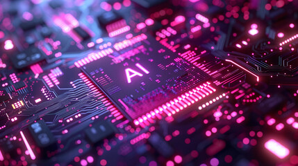 Obraz premium AI on Modern Neon Background: Futuristic Tech and Database Concept