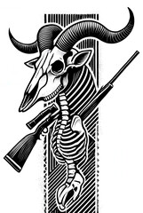Fototapeta premium TRIBAL TATOO トライバル タトゥ 刺青 和柄 鹿 deer マーコール MARKHOOR Hunting Trophy ハンティング トロフィー