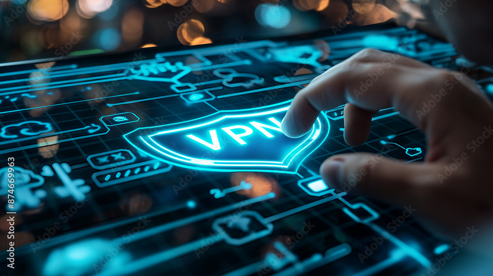 Aufkleber businessman activating vpn server for network security on digital interface