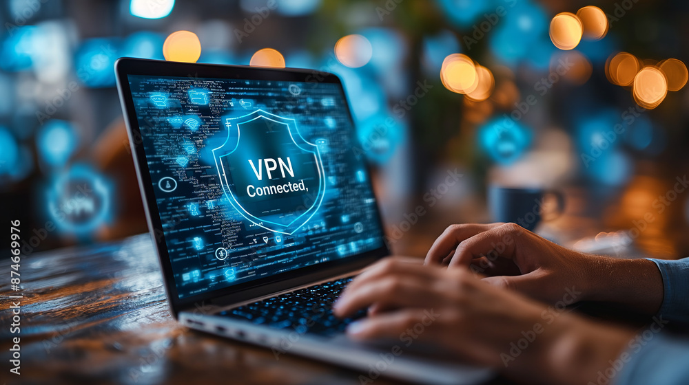 Poster Programmer connecting to virtual private network using laptop