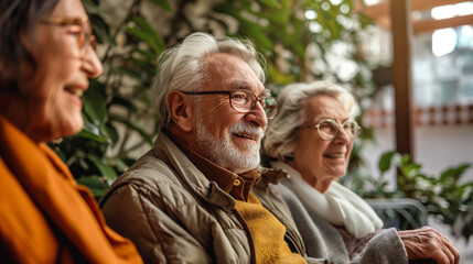 Portrait of elderly people sharing stories or engaging in traditional activities with copy space