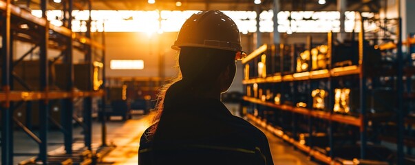 Silhouette person in a logistics center filled with advanced machinery and AI driven systems reflecting technological advancements in the industry