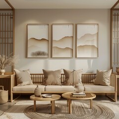 chinesee stlye living room interior with frame