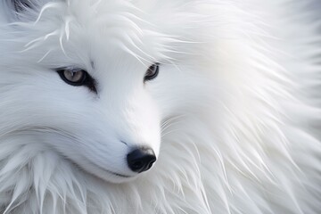 Stunning portrait of a white fox with a piercing gaze and lush fur details