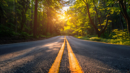 Obraz premium Sunlit Road through Forest
