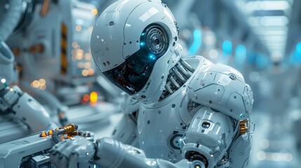 Fototapeta premium Futuristic Robot in High-Tech Laboratory - Generative AI