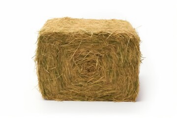 Single Hay Bale on White Background