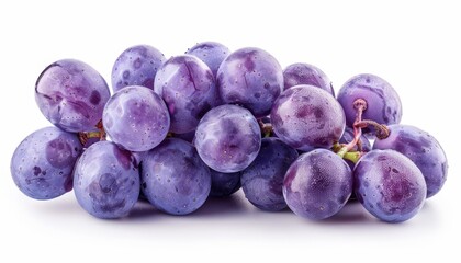 A vibrant purple grape cluster isolated against a clean, white background