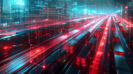 Fototapeta premium Futuristic city with railway lines and containers