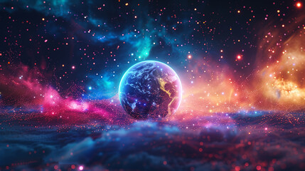 The globe is surrounded by a network that creates a sense of connectedness and unity