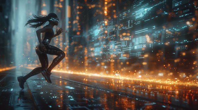 Futuristic Runner in a Cyberpunk City - Generative AI