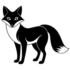 A black and white image of a fox vector art illustration