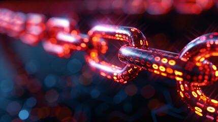 Futuristic binary code link chain on dark background