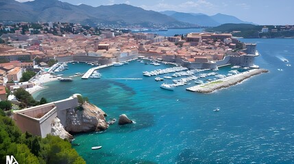 Fototapeta premium Panoramic view of a port city in Europe