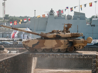 Abu Dhabi, UAE - Feb.20.2013: Rosoboronexport T-90MS MBT (Main Battle Tank) at IDEX 2013 Military Exibition