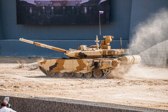 Abu Dhabi, UAE - Feb.20.2013: Rosoboronexport T-90MS MBT (Main Battle Tank) at IDEX 2013 Military Exibition