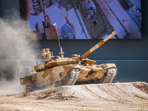 Abu Dhabi, UAE - Feb.20.2013: Rosoboronexport T-90MS MBT (Main Battle Tank) at IDEX 2013 Military Exibition