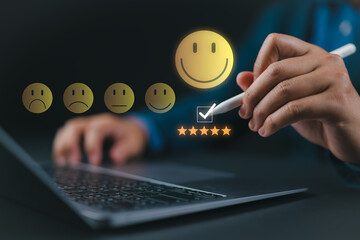 Customer Satisfaction Survey concept, 5-star satisfaction, service experience rating online...