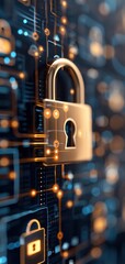 Close-up of digital padlock on circuit board, representing cybersecurity and data protection in modern technology systems.