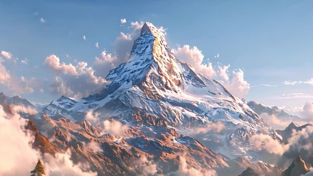 The beautiful view of the snow-capped mountains rises proudly from a lower perspective