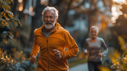 Elderly Man Jogging in the Park - Generative AI
