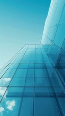 Obraz premium Sky Blue Hue Minimalistic Glass architecture in a Modern Atmosphere, future smart office, business concept, Graphic Resources, Wallpapers, Brochure, Websites, banner design, Advertising, background