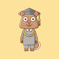 Cute squirrel graduation animal kawaii chibi character mascot illustration outline style design