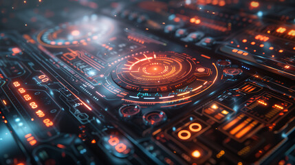 Fototapeta premium Futuristic holographic interface with neon in advanced technology.