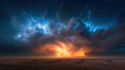 Obraz premium A captivating lightning storm illuminating the night sky over a dense jungle