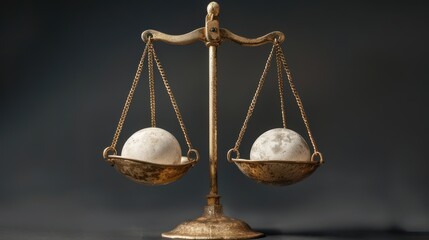 The idea of balance depicted as a set of scales with various elements in perfect equilibrium
