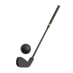 3D Rendering Black and Green Golf Stick and Ball Illustration