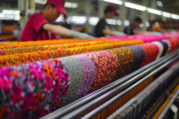 Textile manufacturing with looms that produce colorful fabrics