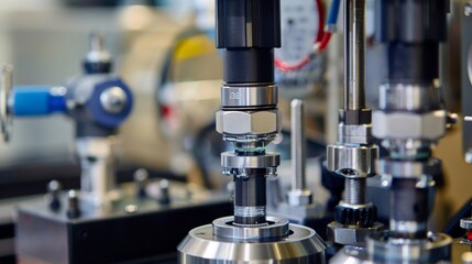 Fototapeta premium A detailed shot of a fuel injector being tested in a laboratory with equipment measuring its precision and efficiency in delivering fuel to the engine.