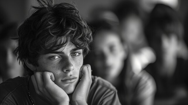 Pensive Teenager in Classroom - Generative AI