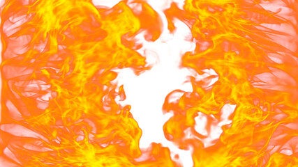 3d illustration. Tongues of flame from two sides on a white background. 