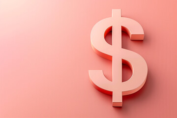 3d render of pink dollar sign on coral background