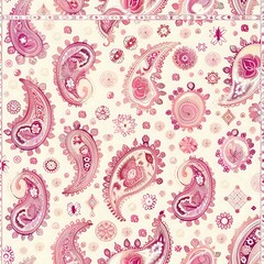 Whimsical Paisley Motif Pattern with Symmetrical Composition and Vibrant Floral, Abstract, and Geometric Elements
