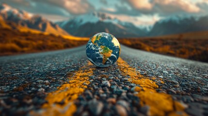 Business Road Leading to Globe, A road leading to a globe, symbolizing the journey of expanding a business globally