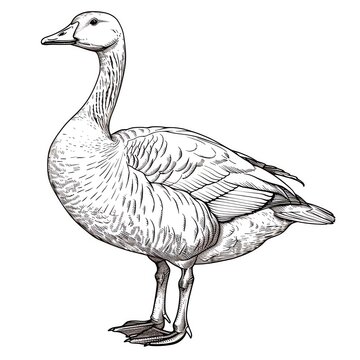 recommend clip art: A realistic line art style image of a goose on a white background