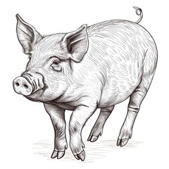 Fototapeta premium A realistic line art style image of a pig on a white background