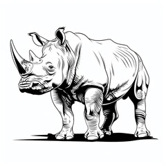 Fototapeta premium A realistic line art style image of a rhinoceros on a white background